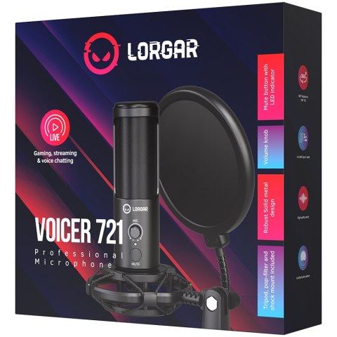 LORGAR Mikrofon Gamingowy Voicer 721, USB, Czarny