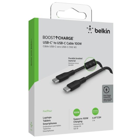 Belkin Kabel w oplocie USB-C na USB-C 2.0, 100W, 2 m, czarny