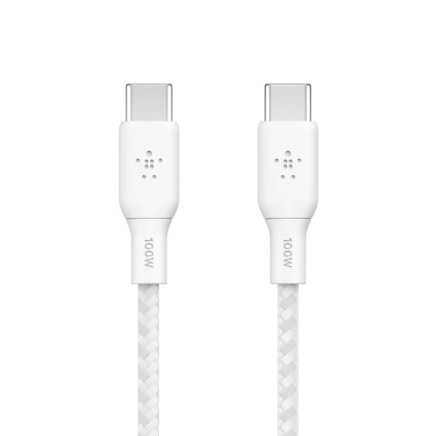 Belkin Kabel w oplocie USB-C na USB-C 2.0, 100W, 3 m, biały