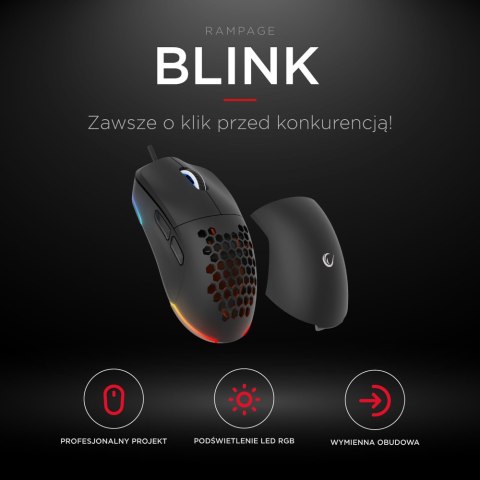 Rampage BLINK myszka gamingowa przewodowa USB, 12800 DPI, RGB, sensor optyczny, czarna