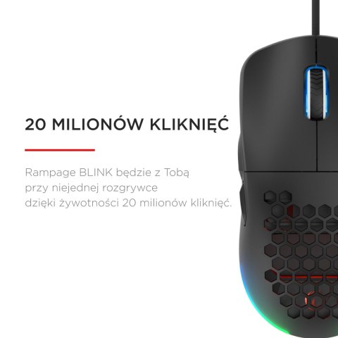 Rampage BLINK myszka gamingowa przewodowa USB, 12800 DPI, RGB, sensor optyczny, czarna