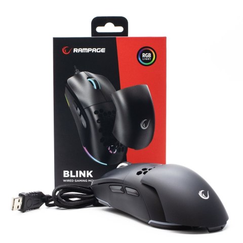 Rampage BLINK myszka gamingowa przewodowa USB, 12800 DPI, RGB, sensor optyczny, czarna