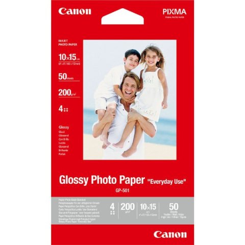 Canon Glossy Photo Paper, GP-501, foto papier, połysk, GP-501 typ 0775B081, biały, 10x15cm, 4x6", 200 g/m2, 50 szt., atrament
