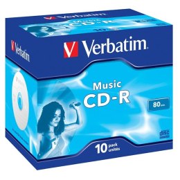 Verbatim CD-R Audio, 43365, Music CD-R, 10-pack, 16x, 80min., 12cm, bez możliwości nadruku, jewel box, do archiwizacji danych
