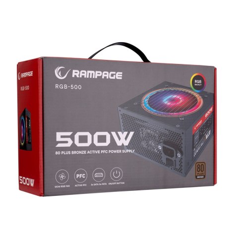 Rampage RGB 500 - Zasilacz ATX 500W 80 plus bronze, zasilacz komputerowy 120 mm, RGB