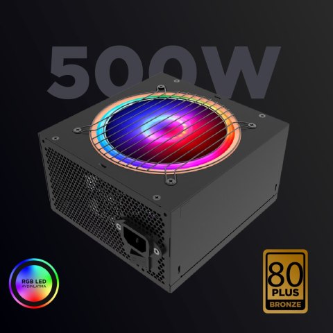 Rampage RGB 500 - Zasilacz ATX 500W 80 plus bronze, zasilacz komputerowy 120 mm, RGB