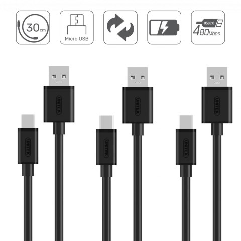 Zestaw przewodów microUSB-USB 3 x 0,3m