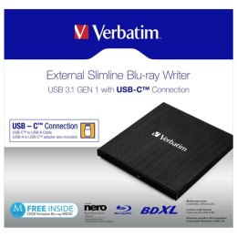 Verbatim Zewnętrzna nagrywarka Blu-Ray, 43889, USB 3.1, USB-C, 25GB MDISC GRATIS