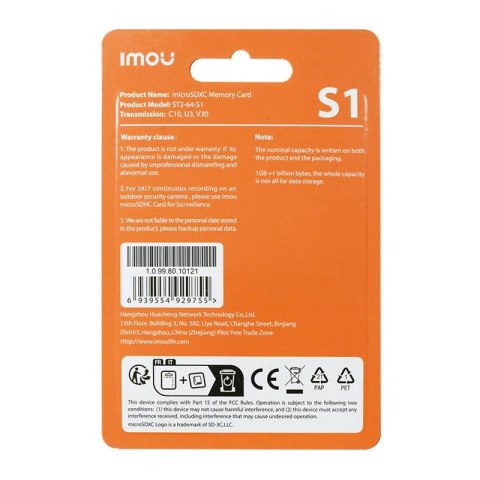 Karta pamięci Imou 64GB microSD (UHS-I, SDXC, 10/U3/V30, 95/38)