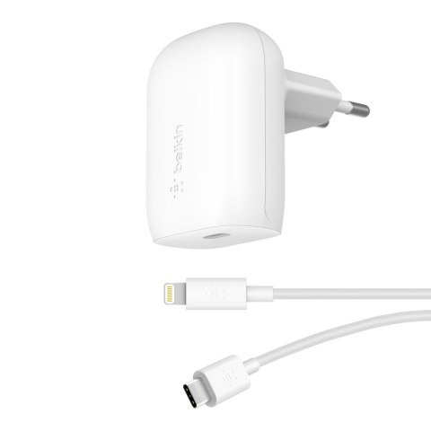 Belkin Ładowarka kątowa 30W USB-C, PD, PPS, biała + kabel Lightning