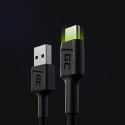 Kabel Green Cell GC Ray USB - USB-C 120cm, zielony LED, szybkiego ładowanie Ultra Charge, QC 3.0