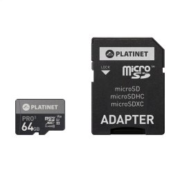 PLATINET microSDXC SECURE DIGITAL + ADAPTER SD 64GB class10 U3 A1 90MB/s [43999]