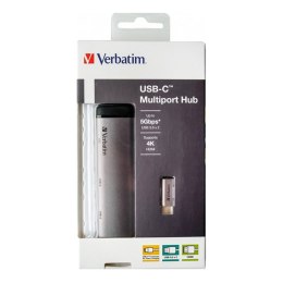 USB (3.1) hub 4-port, 49140, szara, długość przewodu 15cm, Verbatim, adapter USB C na 1x USB C, 1x USB A(3.0), 1x HDMI
