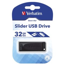 Verbatim USB flash disk, USB 2.0, 32GB, Slider, czarny, 98697, USB A, z wysuwanym złączem